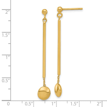 14K Gelbgold Poliert Stab mit Perle Hängend Ohrstecker