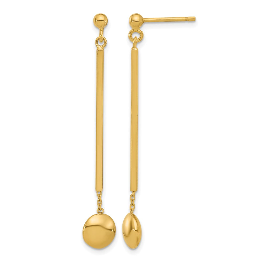 14K Gelbgold Poliert Stab mit Perle Hängend Ohrstecker