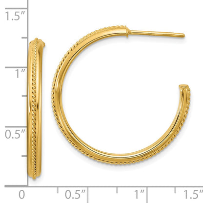 14K Gelbgold Poliert und Strukturiert Rund J Creolen