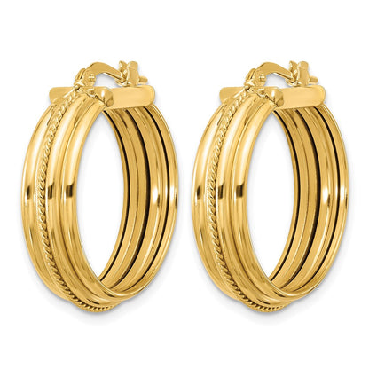 14K Gelbgold Poliert und Strukturiert Rund Creolen