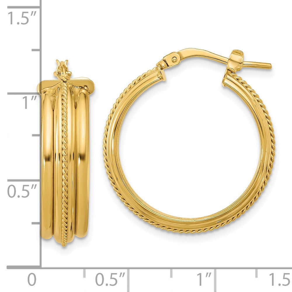 14K Gelbgold Poliert und Strukturiert Rund Creolen