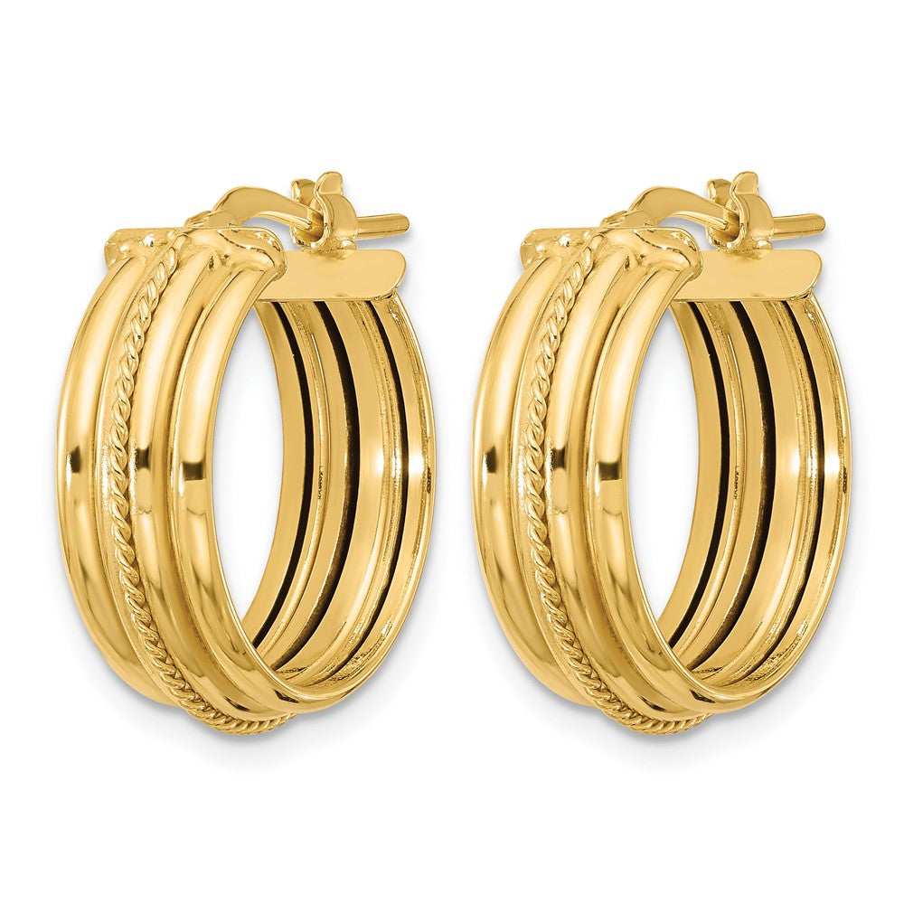 14K Gelbgold Poliert und Strukturiert Rund Creolen