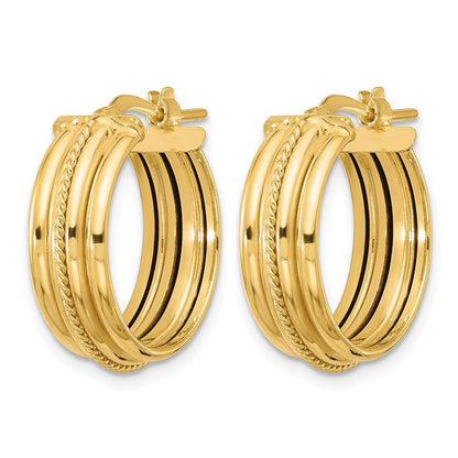 14K Gelbgold Poliert und Strukturiert Rund Creolen