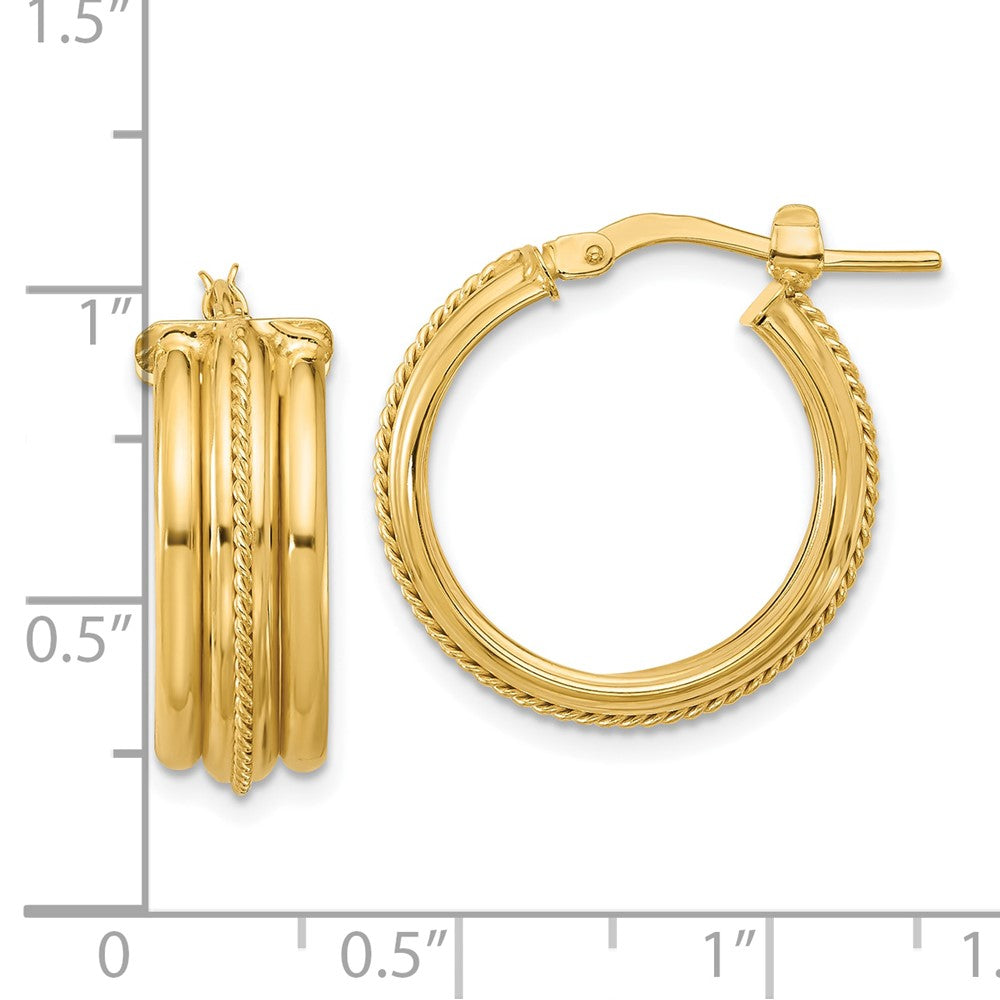 14K Gelbgold Poliert und Strukturiert Rund Creolen
