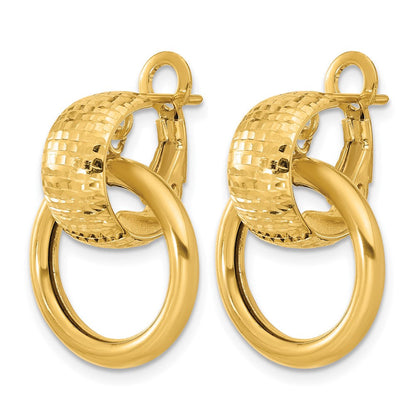 14K Gelbgold Poliert und Diamantiert Kreis Hängend Omega Rückseite Ohrringe