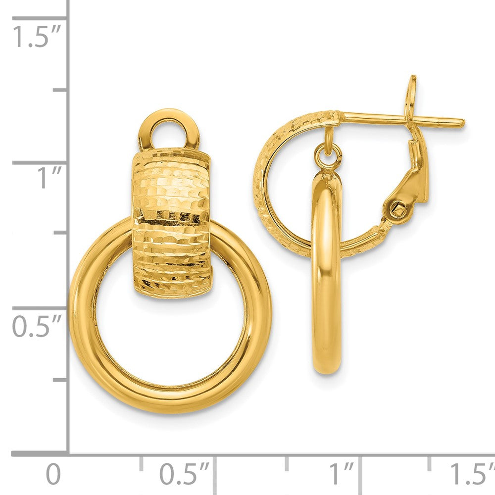 14K Gelbgold Poliert und Diamantiert Kreis Hängend Omega Rückseite Ohrringe