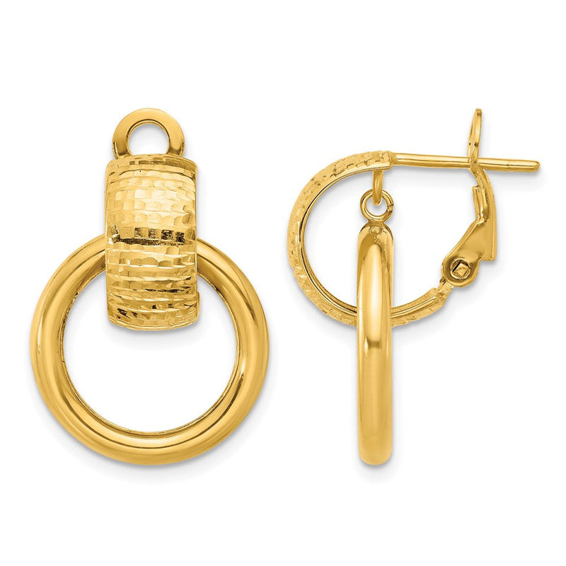14K Gelbgold Poliert und Diamantiert Kreis Hängend Omega Rückseite Ohrringe