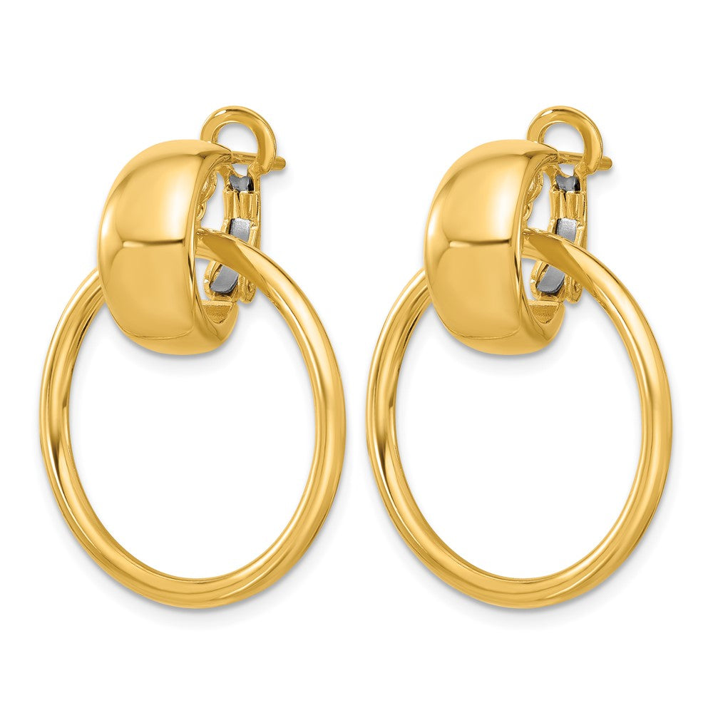 14K Gelbgold Poliert Kreis Hängend Omega Rückseite Ohrringe