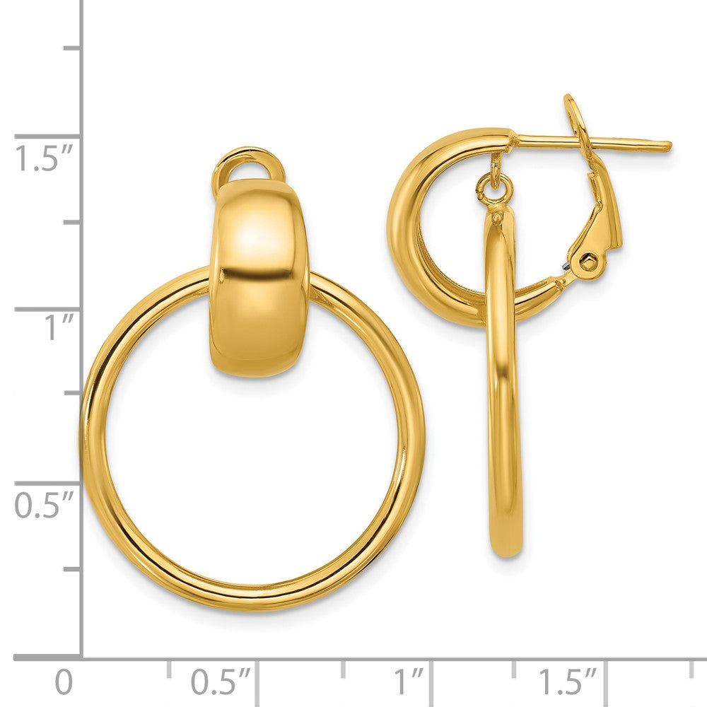 14K Gelbgold Poliert Kreis Hängend Omega Rückseite Ohrringe