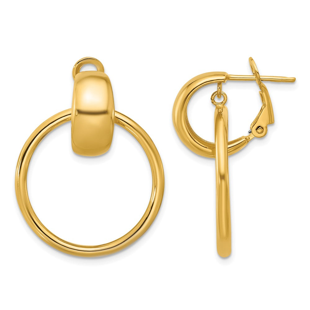 14K Gelbgold Poliert Kreis Hängend Omega Rückseite Ohrringe
