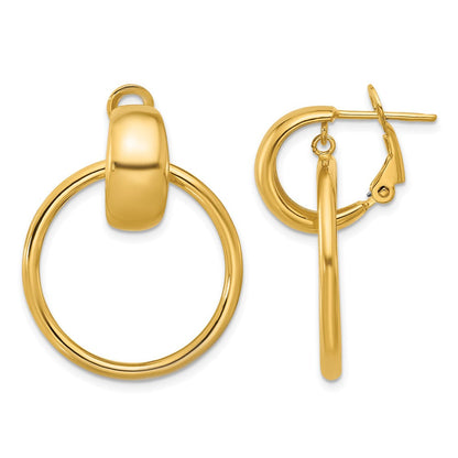 14K Gelbgold Poliert Kreis Hängend Omega Rückseite Ohrringe