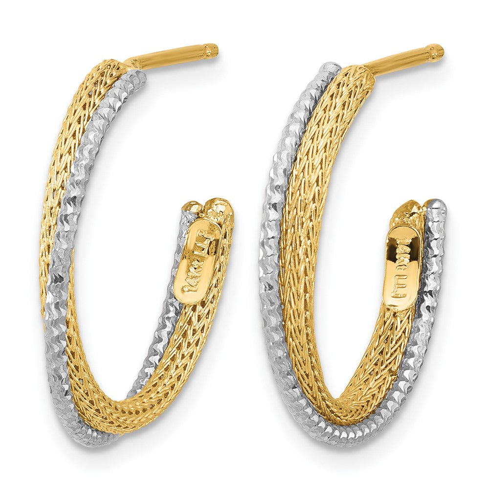 14K Gelb & Rhodium Poliert/textured/dia Schliff J Creolen