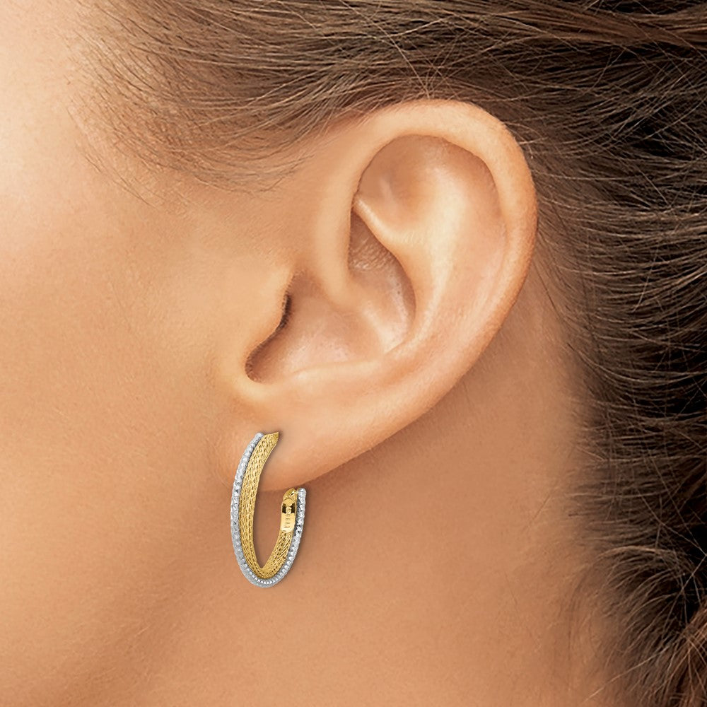 14K Gelb & Rhodium Poliert/textured/dia Schliff J Creolen