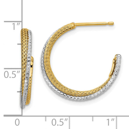 14K Gelb & Rhodium Poliert/textured/dia Schliff J Creolen