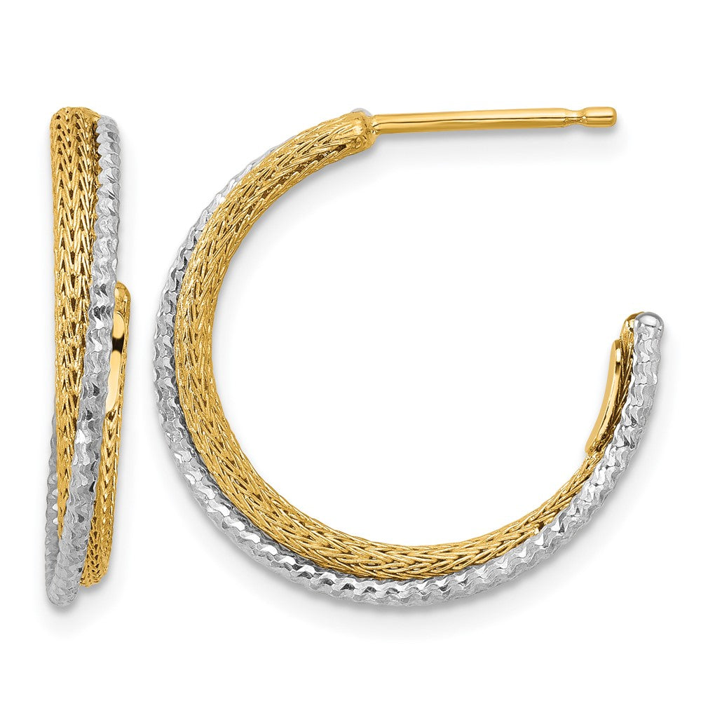 14K Gelb & Rhodium Poliert/textured/dia Schliff J Creolen