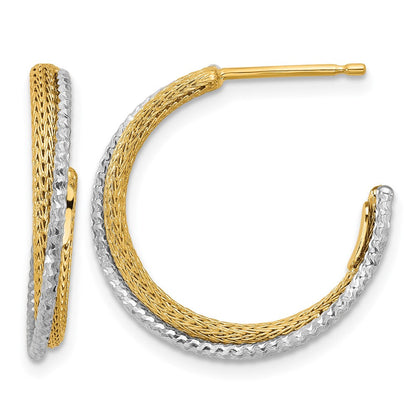 14K Gelb & Rhodium Poliert/textured/dia Schliff J Creolen