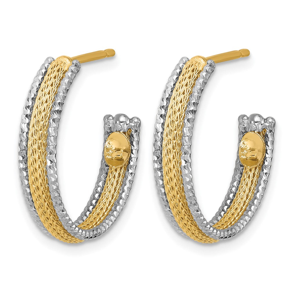 14K Gelb & Rhodium Poliert/textured/dia Schliff J Creolen