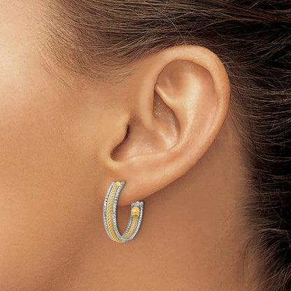 14K Gelb & Rhodium Poliert/textured/dia Schliff J Creolen