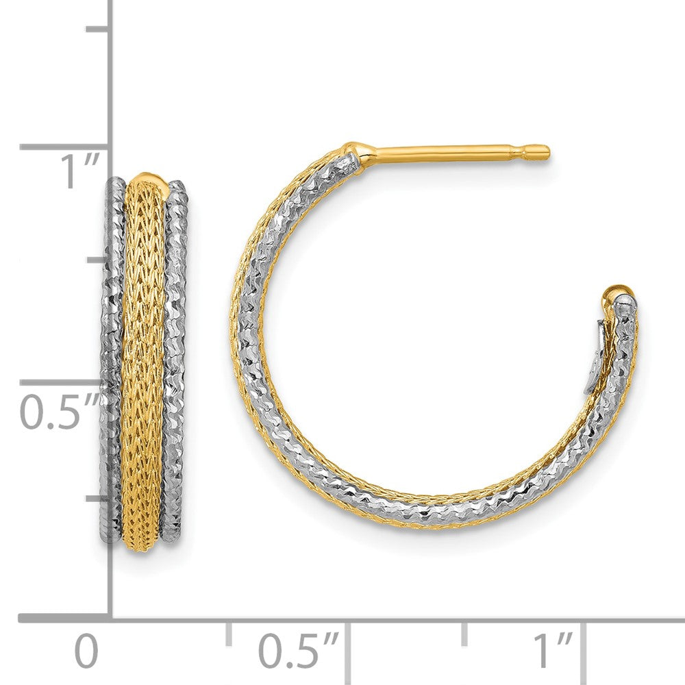 14K Gelb & Rhodium Poliert/textured/dia Schliff J Creolen