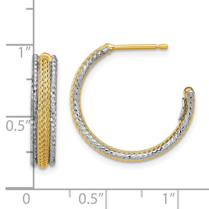 14K Gelb & Rhodium Poliert/textured/dia Schliff J Creolen