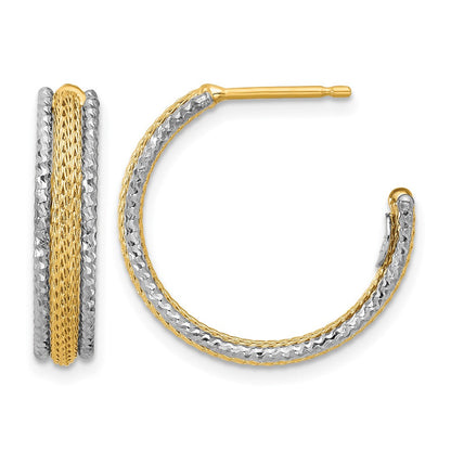 14K Gelb & Rhodium Poliert/textured/dia Schliff J Creolen