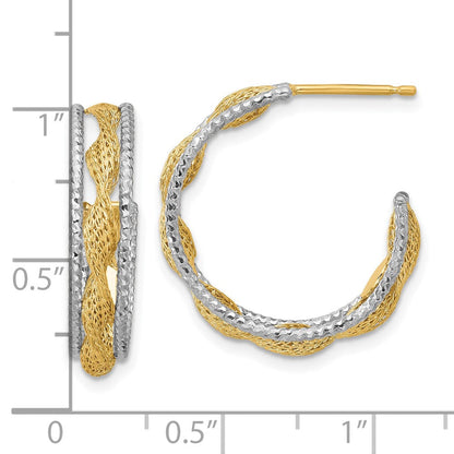 14K Gelb & Rhodium Poliert/textured/dia Schliff Gedreht J Creolen