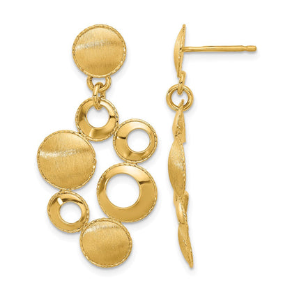 14K Gelbgold Leslie' Poliert und Satiniert Kreise Stecker Ohrhänger