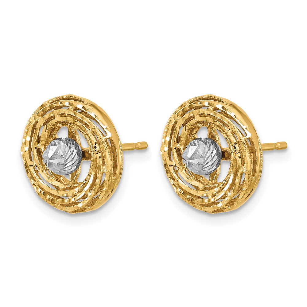 14K Bicolor Poliert/textured/dia Schliff Ohrstecker