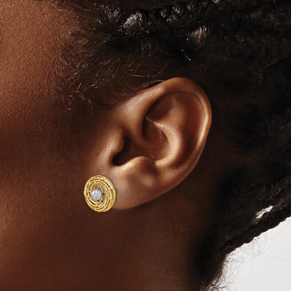 14K Bicolor Poliert/textured/dia Schliff Ohrstecker