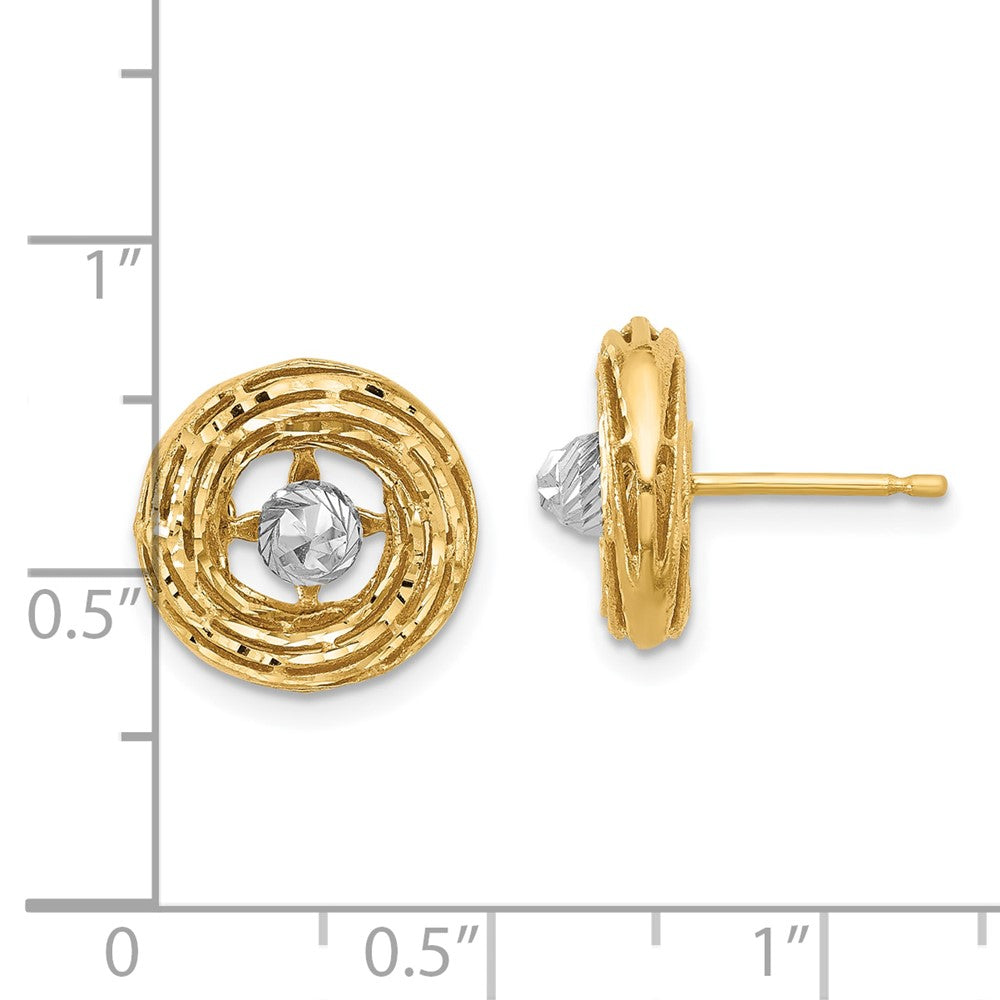 14K Bicolor Poliert/textured/dia Schliff Ohrstecker