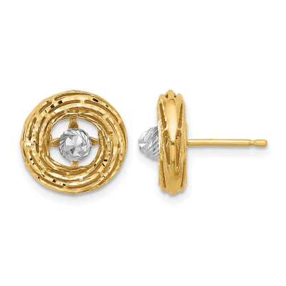 14K Bicolor Poliert/textured/dia Schliff Ohrstecker