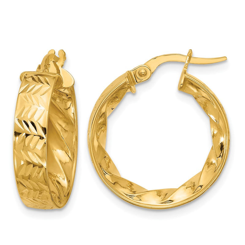 14K Gelbgold Poliert und Diamantiert Creolen