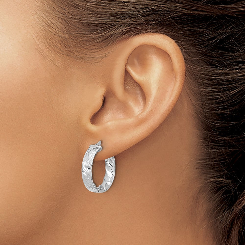 14K Gelb & Rhodium mit Weiß Beschichtung Poliert und Diamantiert Creolen