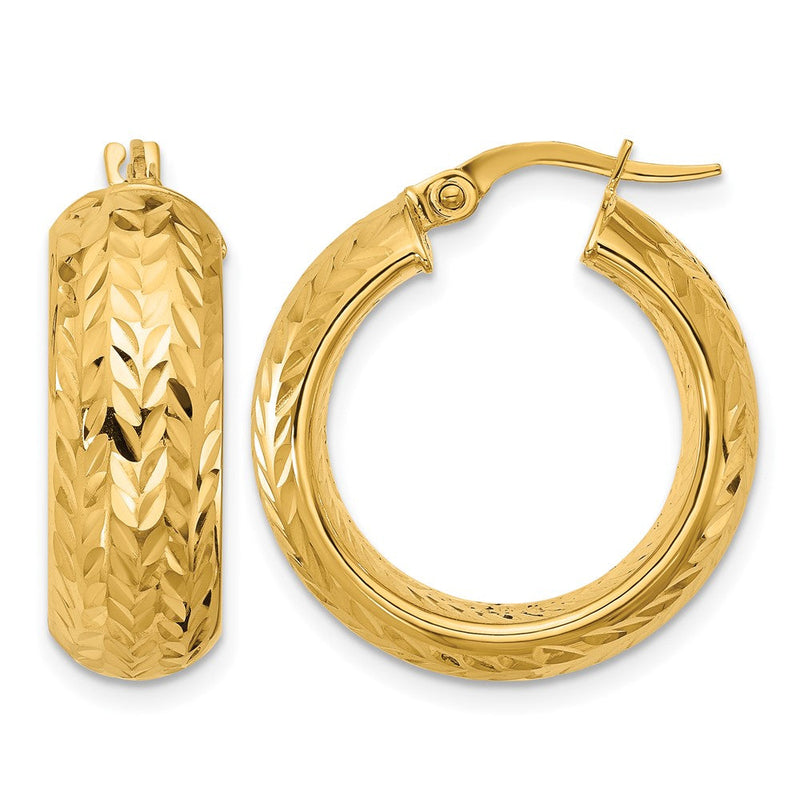 14K Gelbgold Poliert und Diamantiert Creolen