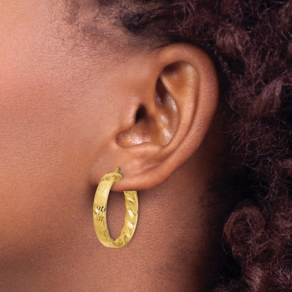 14K Gelbgold Poliert und Diamantiert Creolen