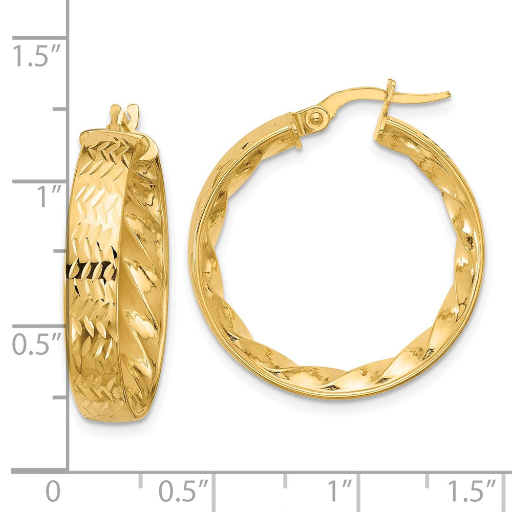 14K Gelbgold Poliert und Diamantiert Creolen