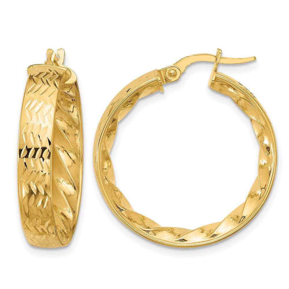 14K Gelbgold Poliert und Diamantiert Creolen