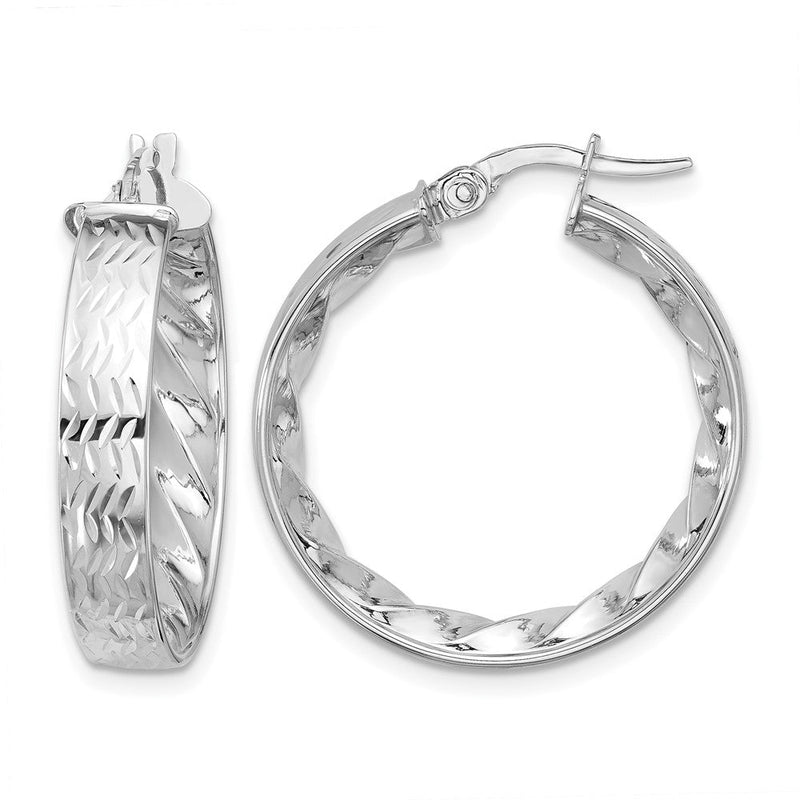 14K Gelb & Rhodium mit Weiß Beschichtung Poliert und Diamantiert Creolen