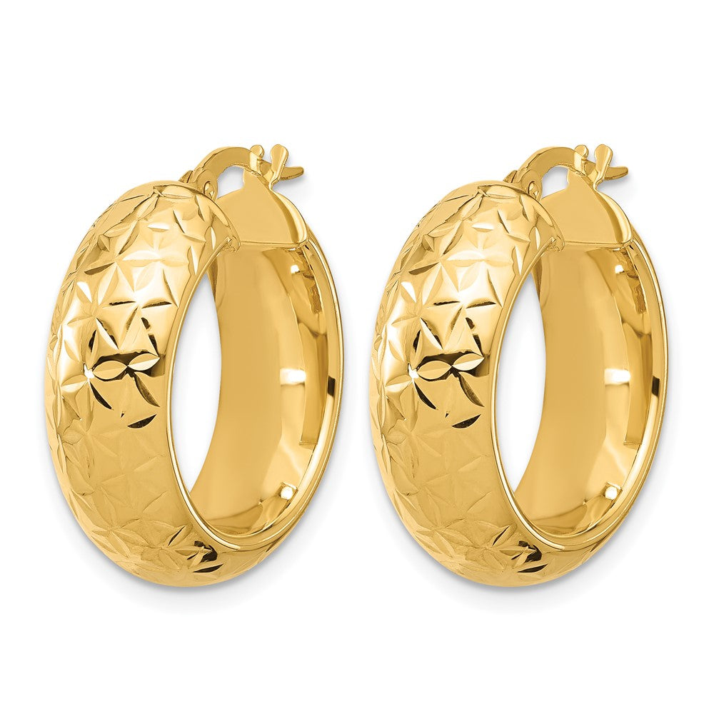 14K Gelbgold Poliert und Diamantiert Halb Rund Kreis Creolen
