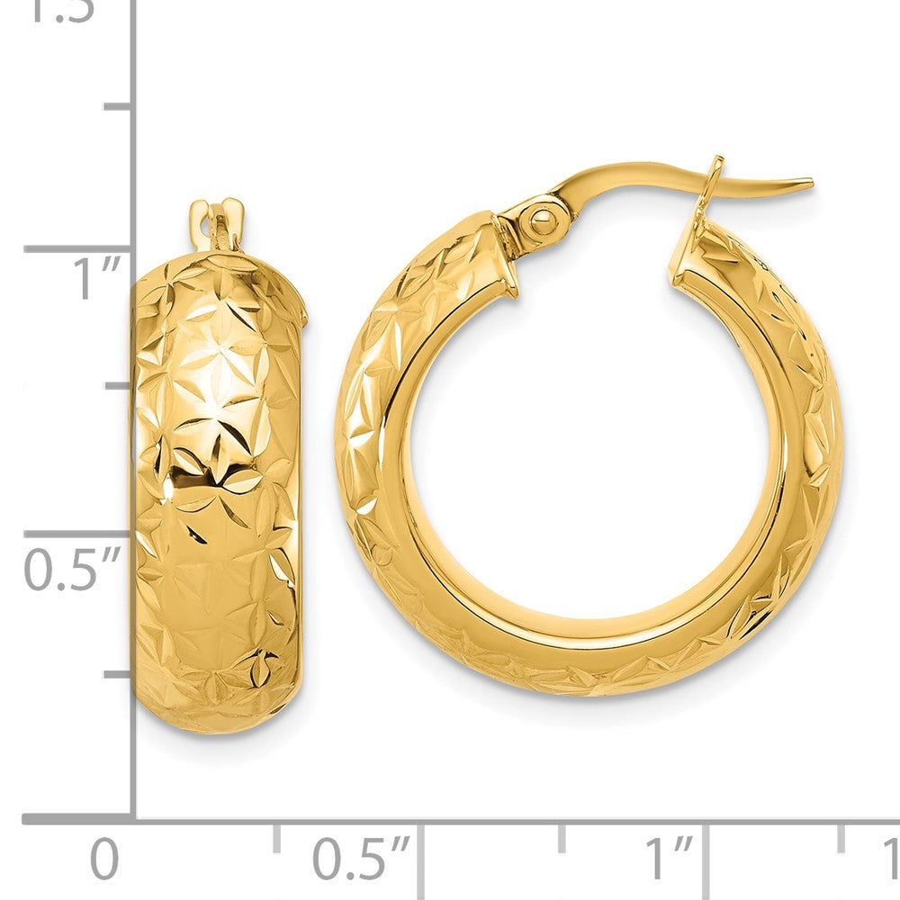 14K Gelbgold Poliert und Diamantiert Halb Rund Kreis Creolen