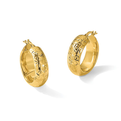14K Gelbgold Poliert und Diamantiert Halb Rund Kreis Creolen