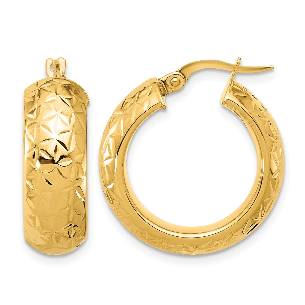 14K Gelbgold Poliert und Diamantiert Halb Rund Kreis Creolen