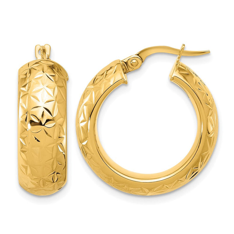 14K Gelbgold Poliert und Diamantiert Halb Rund Kreis Creolen