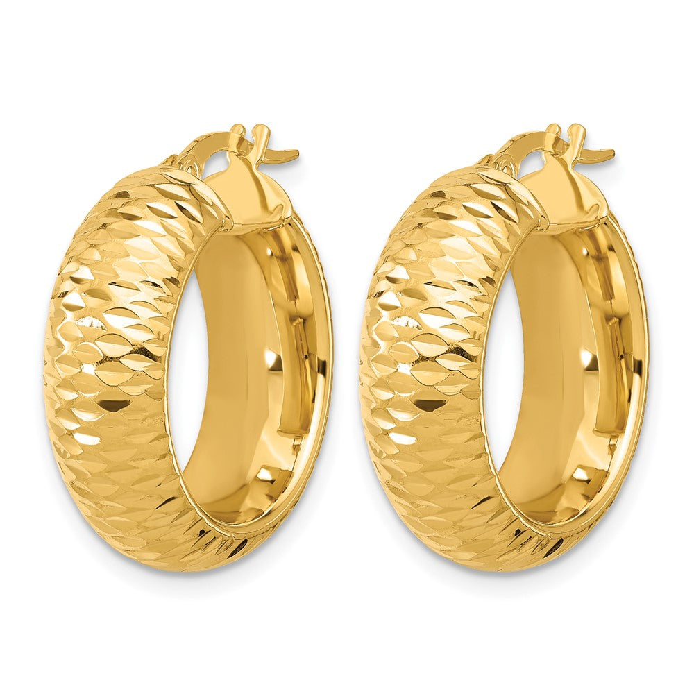 14K Gelbgold Poliert und Diamantiert Halb Rund Kreis Creolen