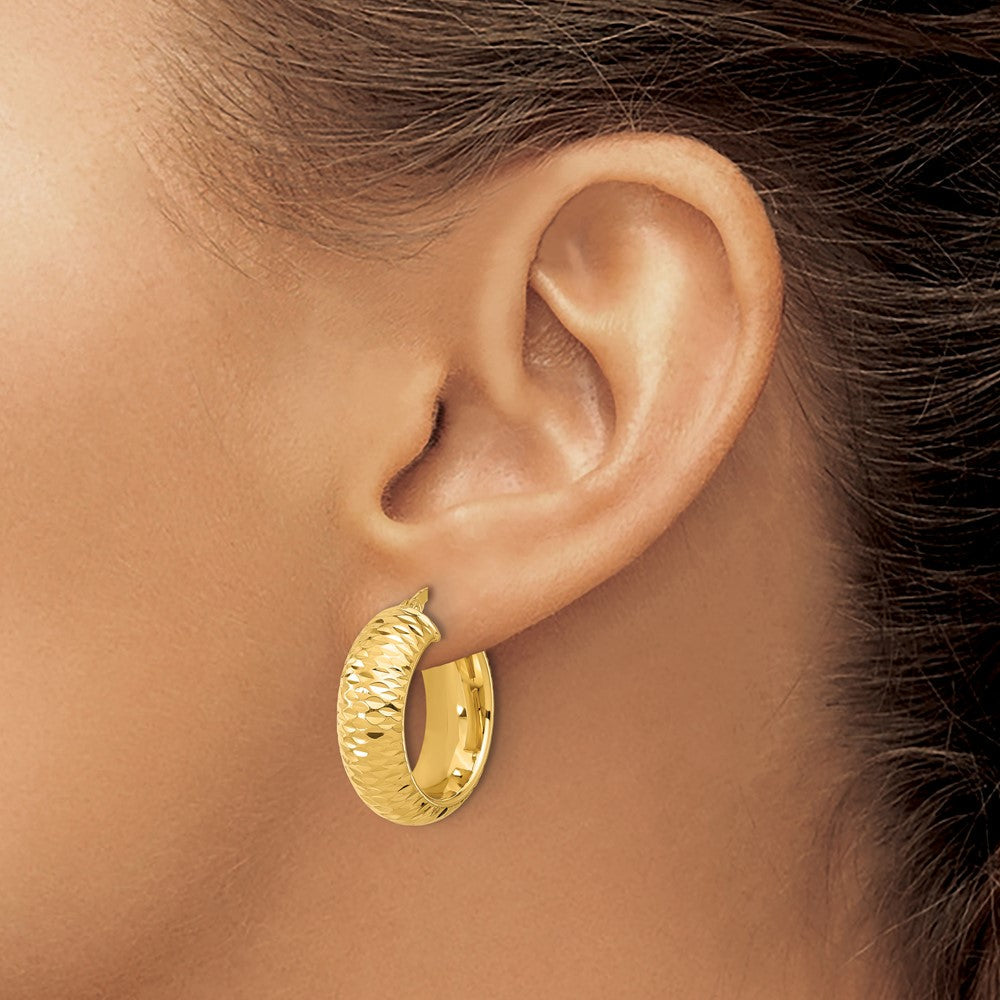 14K Gelbgold Poliert und Diamantiert Halb Rund Kreis Creolen