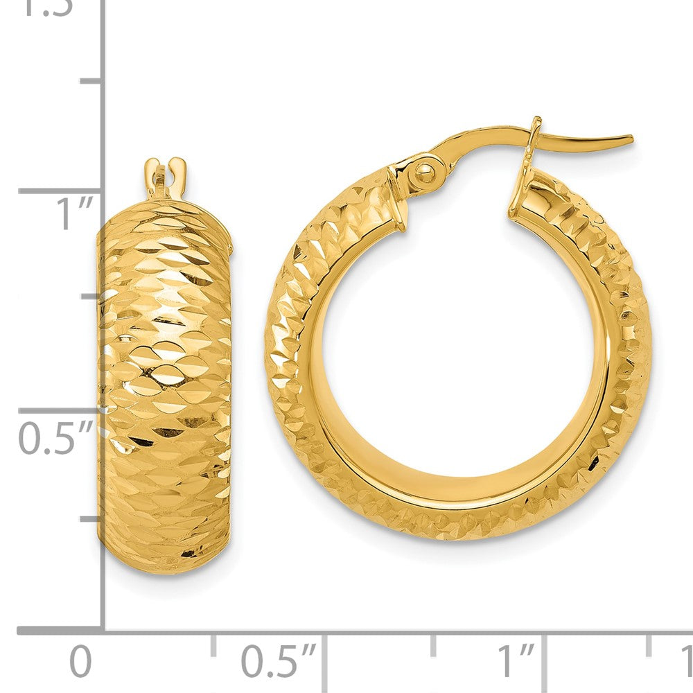 14K Gelbgold Poliert und Diamantiert Halb Rund Kreis Creolen