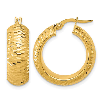 14K Gelbgold Poliert und Diamantiert Halb Rund Kreis Creolen