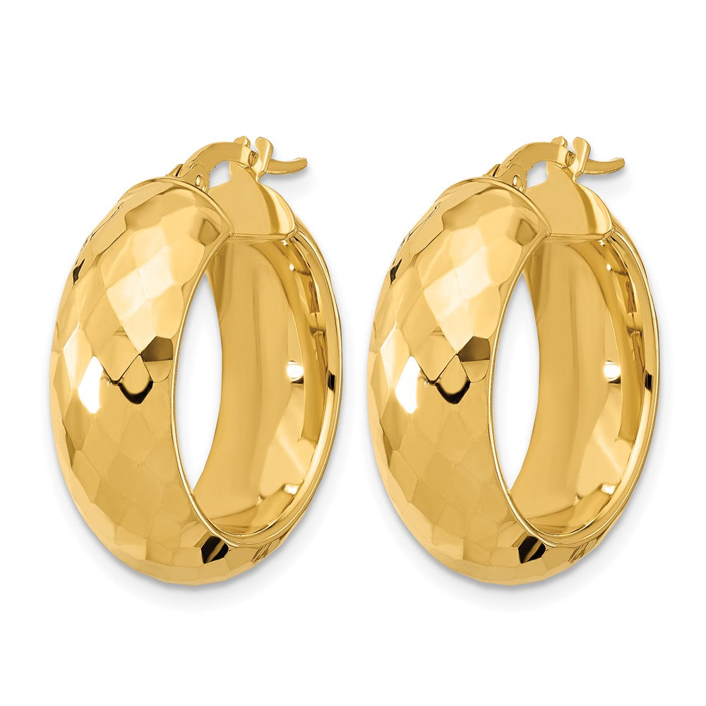 14K Gelbgold Poliert und Diamantiert Halb Rund Kreis Creolen