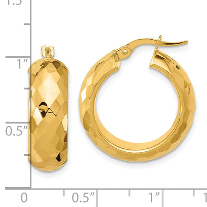 14K Gelbgold Poliert und Diamantiert Halb Rund Kreis Creolen