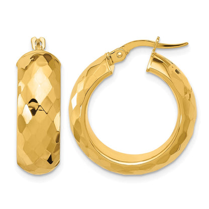14K Gelbgold Poliert und Diamantiert Halb Rund Kreis Creolen